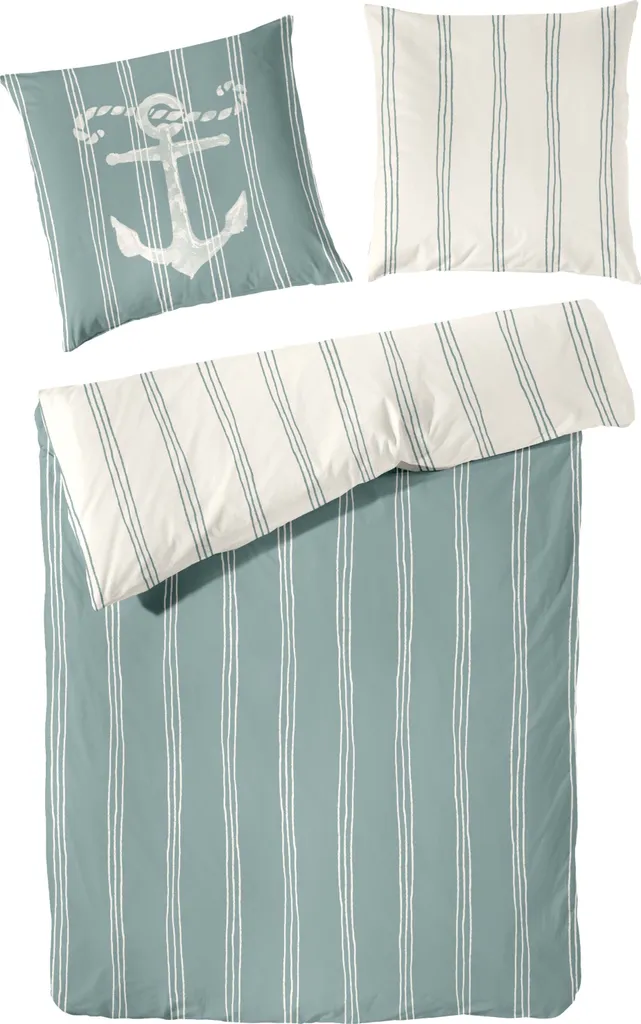 Parure de lit Hahn Renforcé 155x220 cm motif ancre jade blanc 123100-50