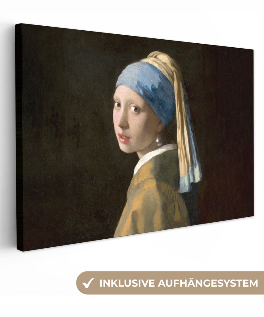 MuchoWow - Leinwandbilder - Mädchen mit Perlenohrring - Gemälde - Alte Meister - Vermeer, Wandbild, Wanddeko Bilder Wohnzimmer, 120x80 cm