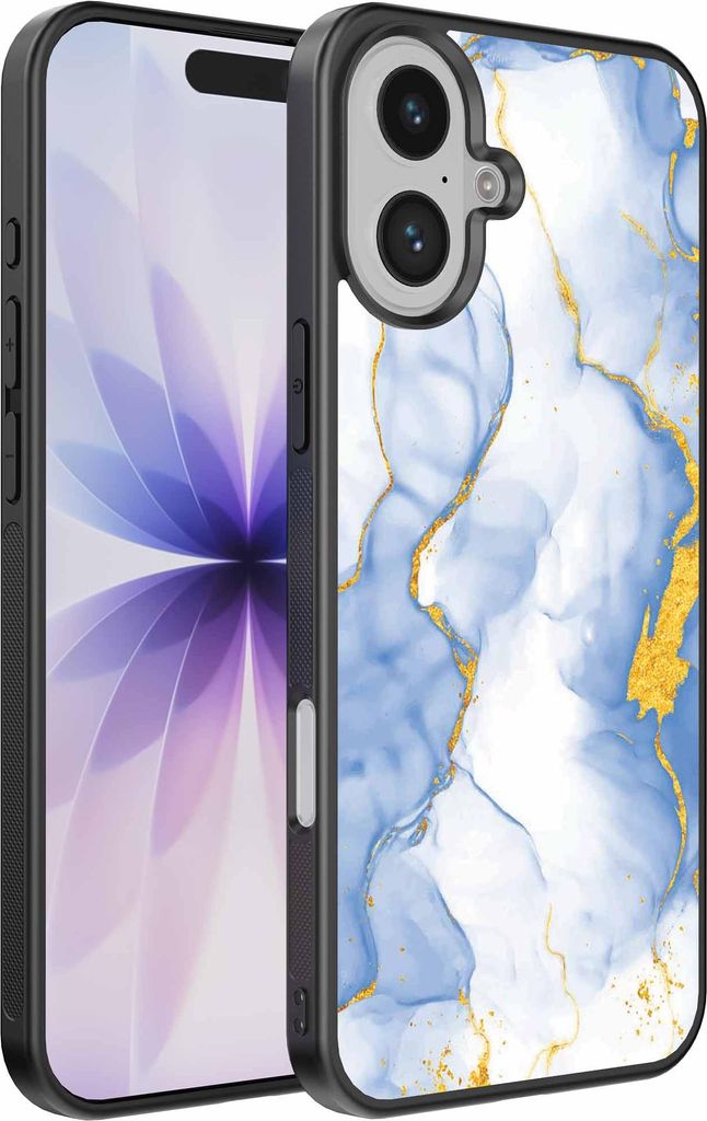 Fit für iPhone 17 Telefon Fall mit Hellblau Gold Marmor Print - TPU Backcover Fall Hellblau Gold Marmor Design - Smartphonica