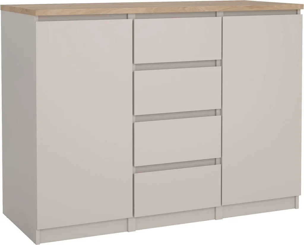 Buffet Angelika Beige 121x50x91 cm avec 4 Tiroirs de Rangement Chic