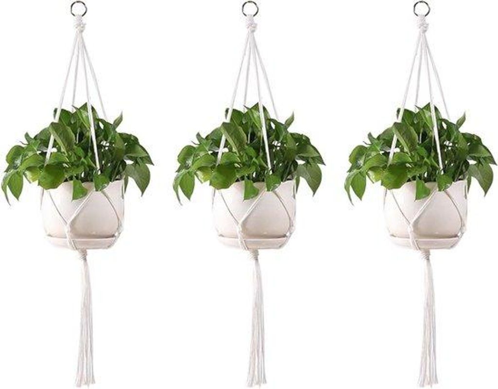 Set von 3 Blumenhängern Pflanzenhängern Innen- und Außenwandbekleidung Pflanzenkorb Blumenkorbhalter Boho Dekoration Hängender Baumwollseil Pfl...