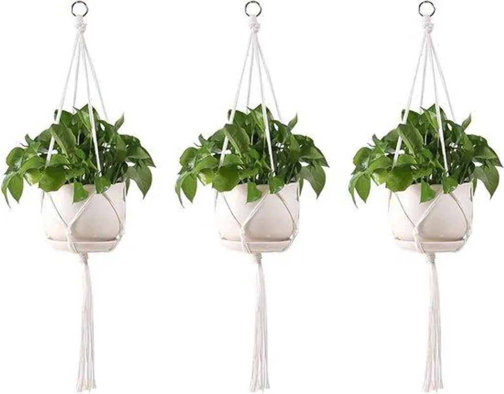Panier suspendu pour fleurs et plantes vertes en corde de coton tressé