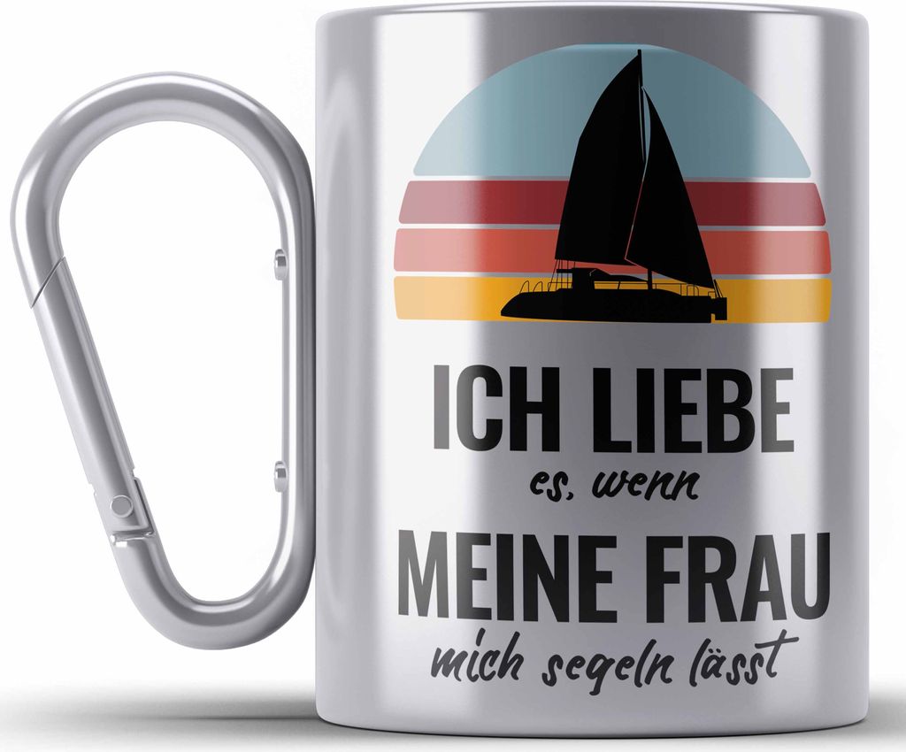 Trendation - Segeln Geschenk Edelstahl Tasse Karabiner Mir Reichts Ich Geh Segeln Geschenkidee für Segler Karabiner Edelstahl Tasse Karabiner Edel...
