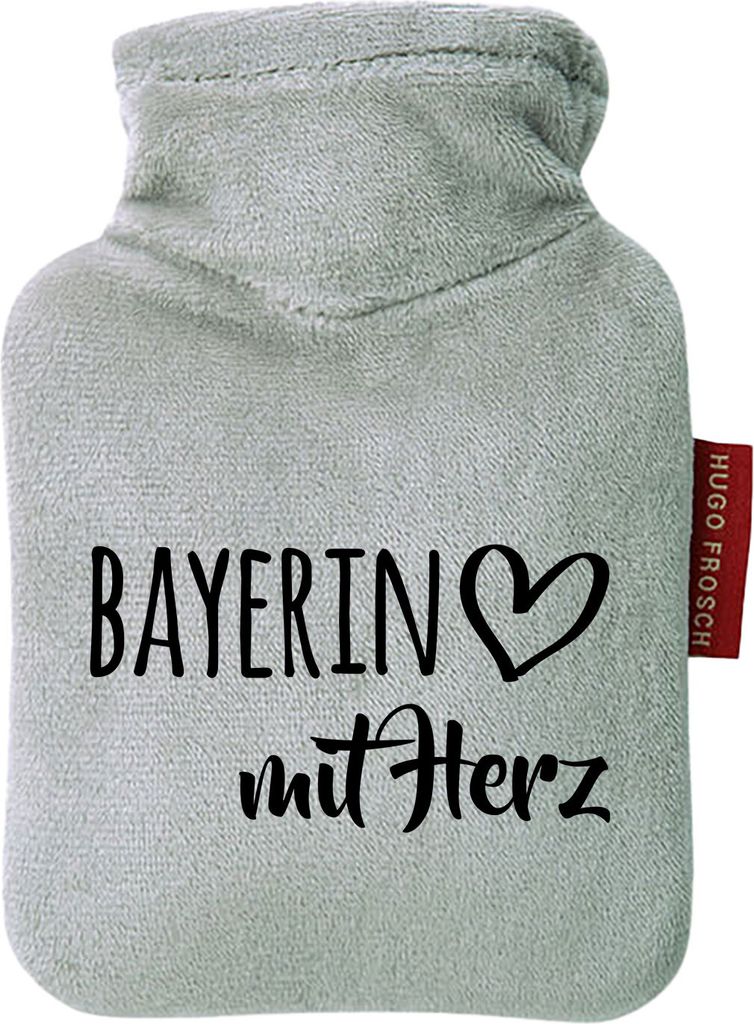 Huuraa Mini-Wärmflasche Bayerin mit Herz 0,2 Liter Grey Mini Veloursbezug Taschenwärmer Geschenkidee
