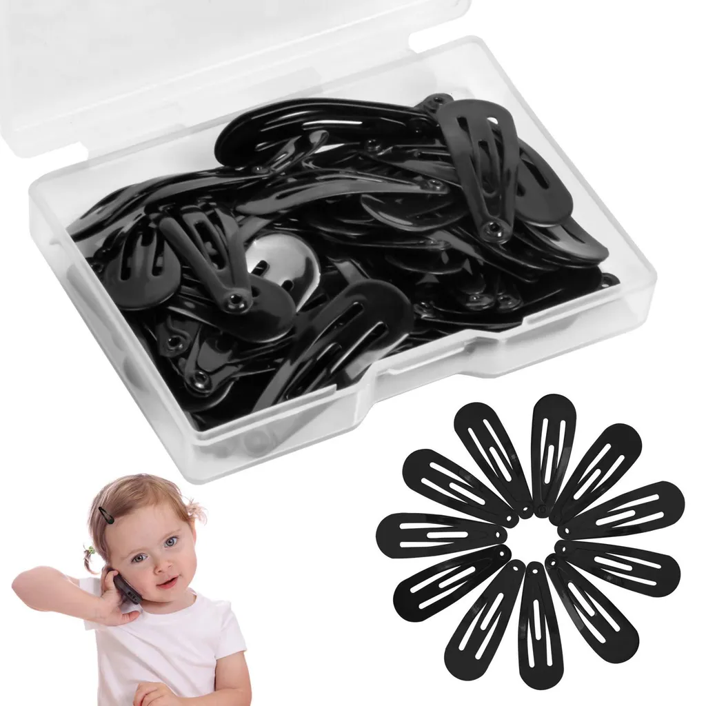 Barrettes en Métal Noir 3 cm - Pinces Décoratives à Bouton-Pression x50