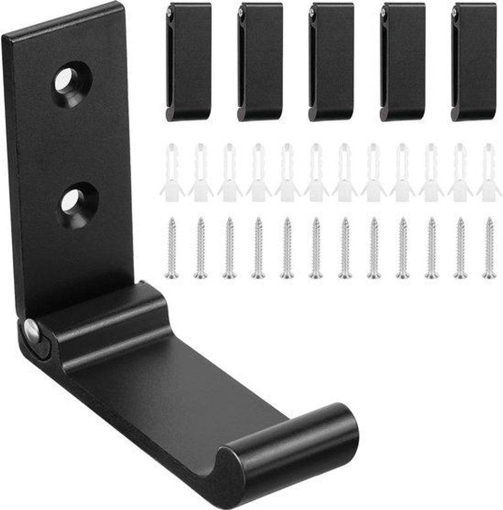 6-teilige kapstokhaken, schraubbare kapstokhaken, Haken für akustische Panele, Wandhaken für Jassen, Hoeden, Garderobe, 7,5 cm, Metall, schwarz