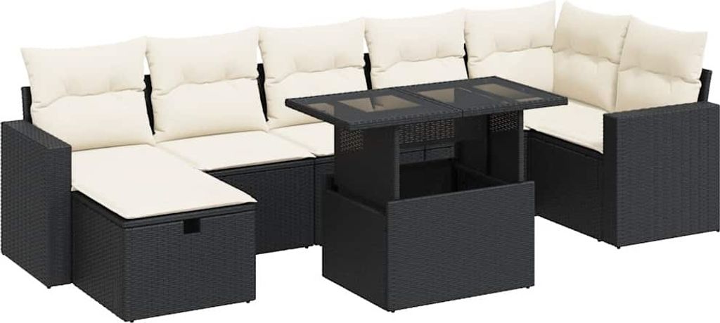 vidaXL 8-tlg. Garten-Sofagarnitur mit Kissen Schwarz Poly Rattan
