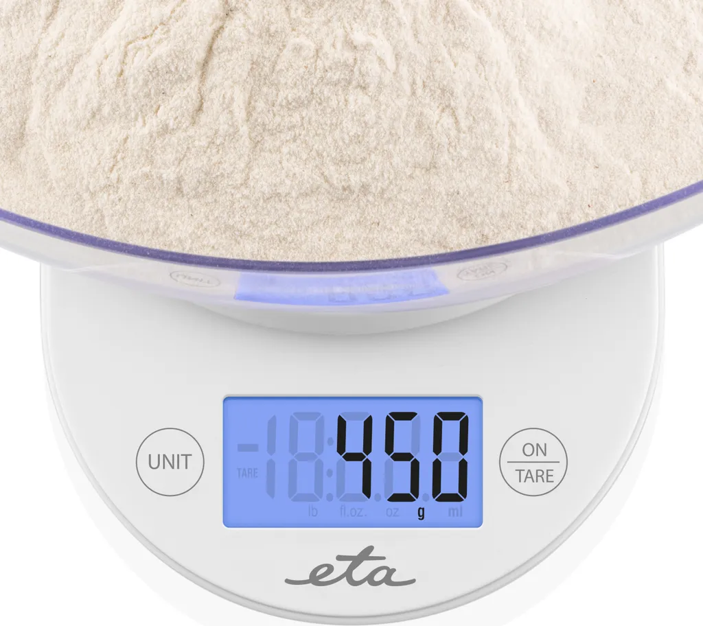 Balance de cuisine blanche avec bol, écran LCD numérique, modèle Mari