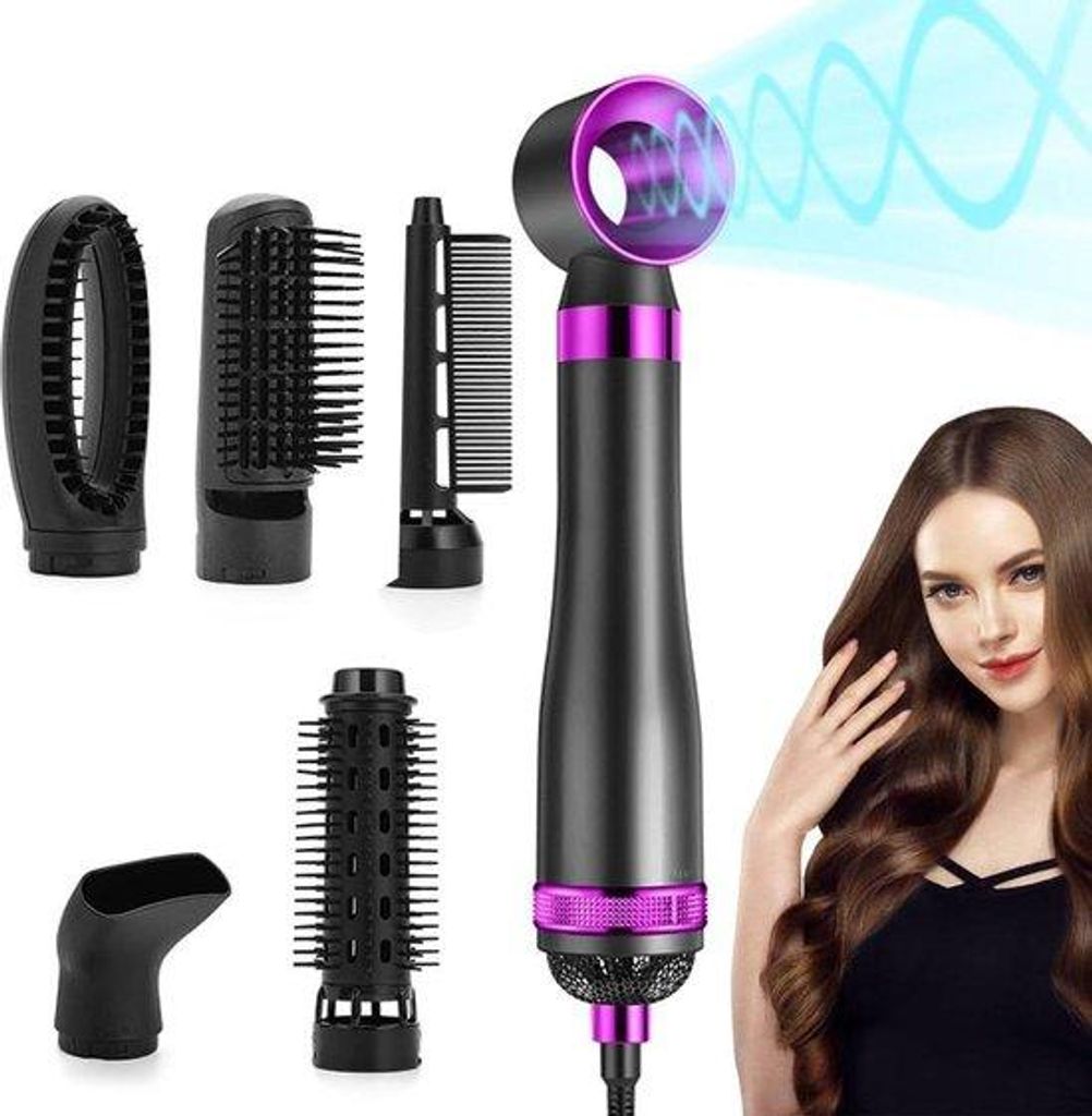 Rundes Haarbürsten-Handgerät mit warmem Luftstrom und 800 W - 6-faches Bürsten-Handgerät für Trocknen Glätten Locken - Lila