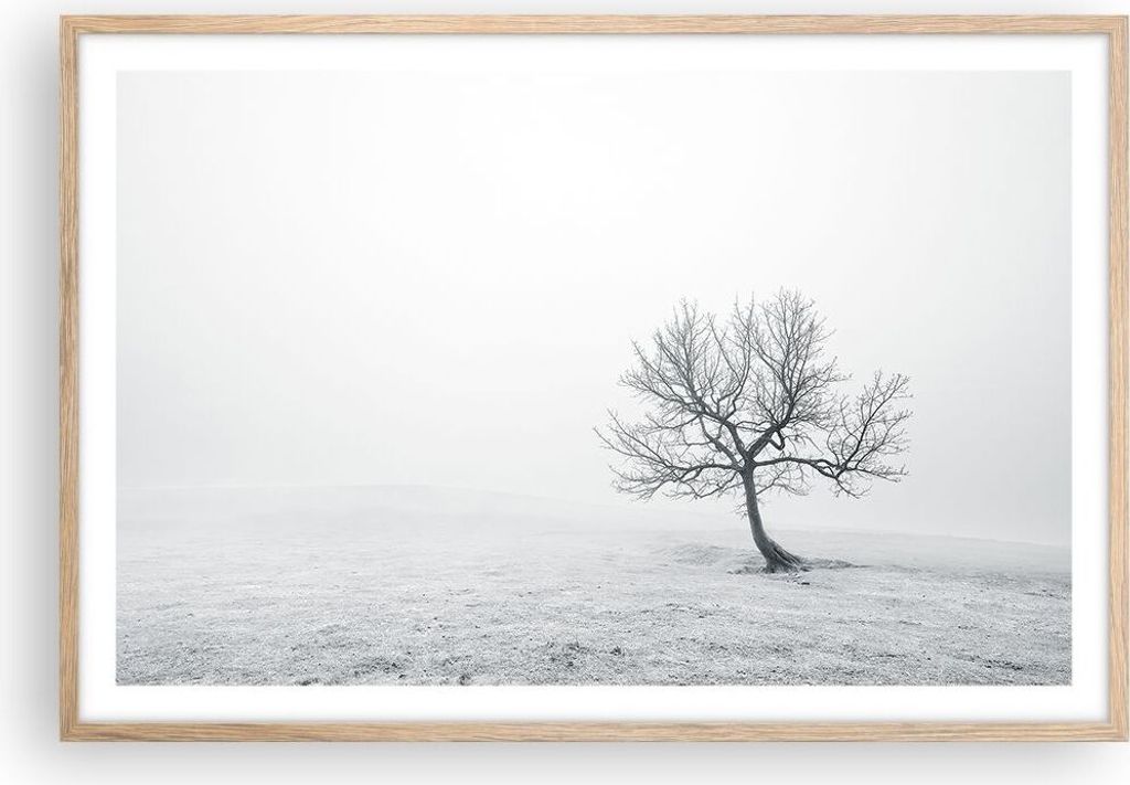 Gerahmtes Poster - Rahmen in heller Eiche - Baum Feld Natur - 91,5x61 cm - Wand Bild - Wanddeko - Wandbilder - Kunstposter - Wandposter - Bilderrah...