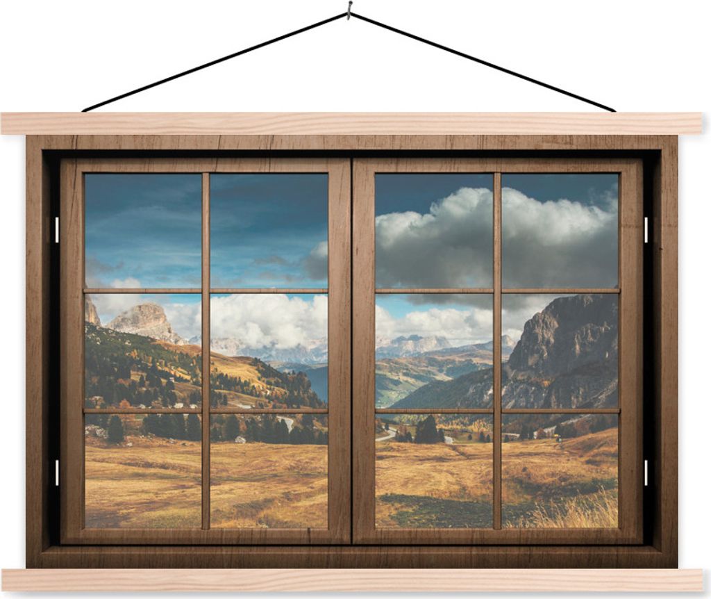 MuchoWow Textilposter Aussicht - Weg - Berg 60x40 cm mit holzfarbenen Rahmen - Bilder