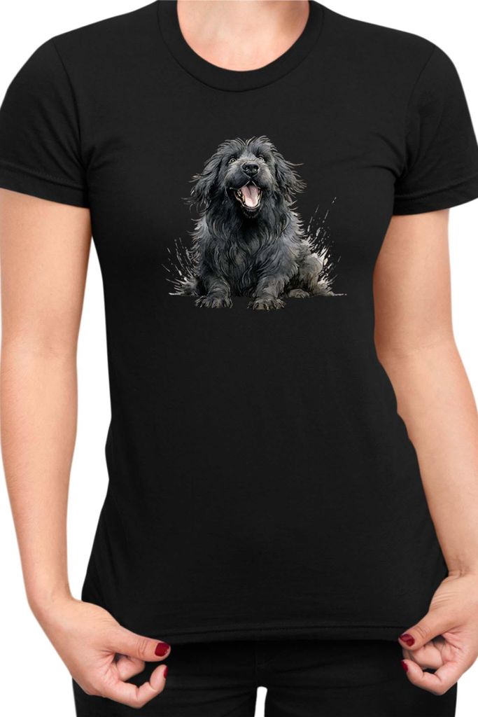 Damen T-Shirt Funny Dogs Breeds Newfoundland Dog Breed, Lady XS / Schwarz