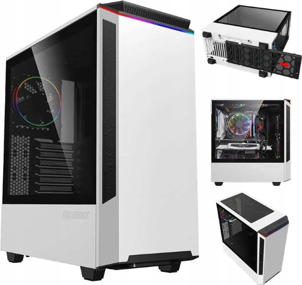 Case per PC COIL, Paladin T801, Mid-Tower ATX, vetro temperato, ventola ARGB 12cm rainbow, bianco