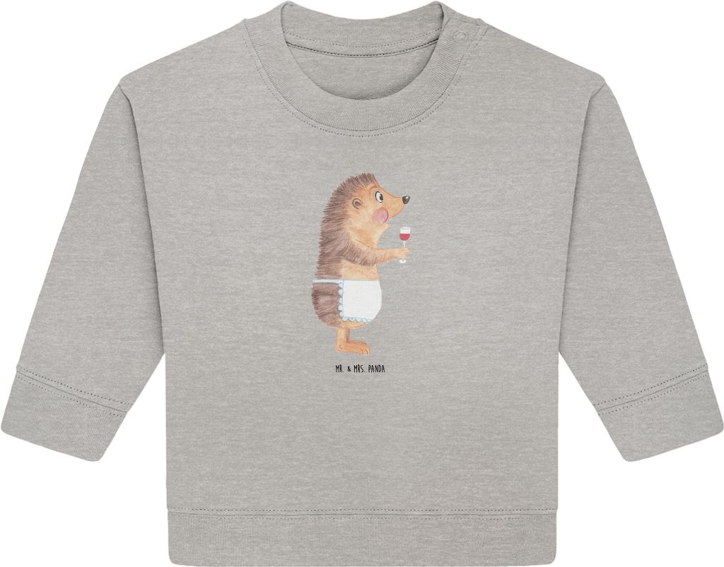 Mr. & Mrs. Panda Organic Baby Pullover Igel Wein 6. - 12. Monat - Heather Grey - Geschenk, Weinglas, Weinliebhaber, Spruch, Rotwein, Lustige Sprüc...
