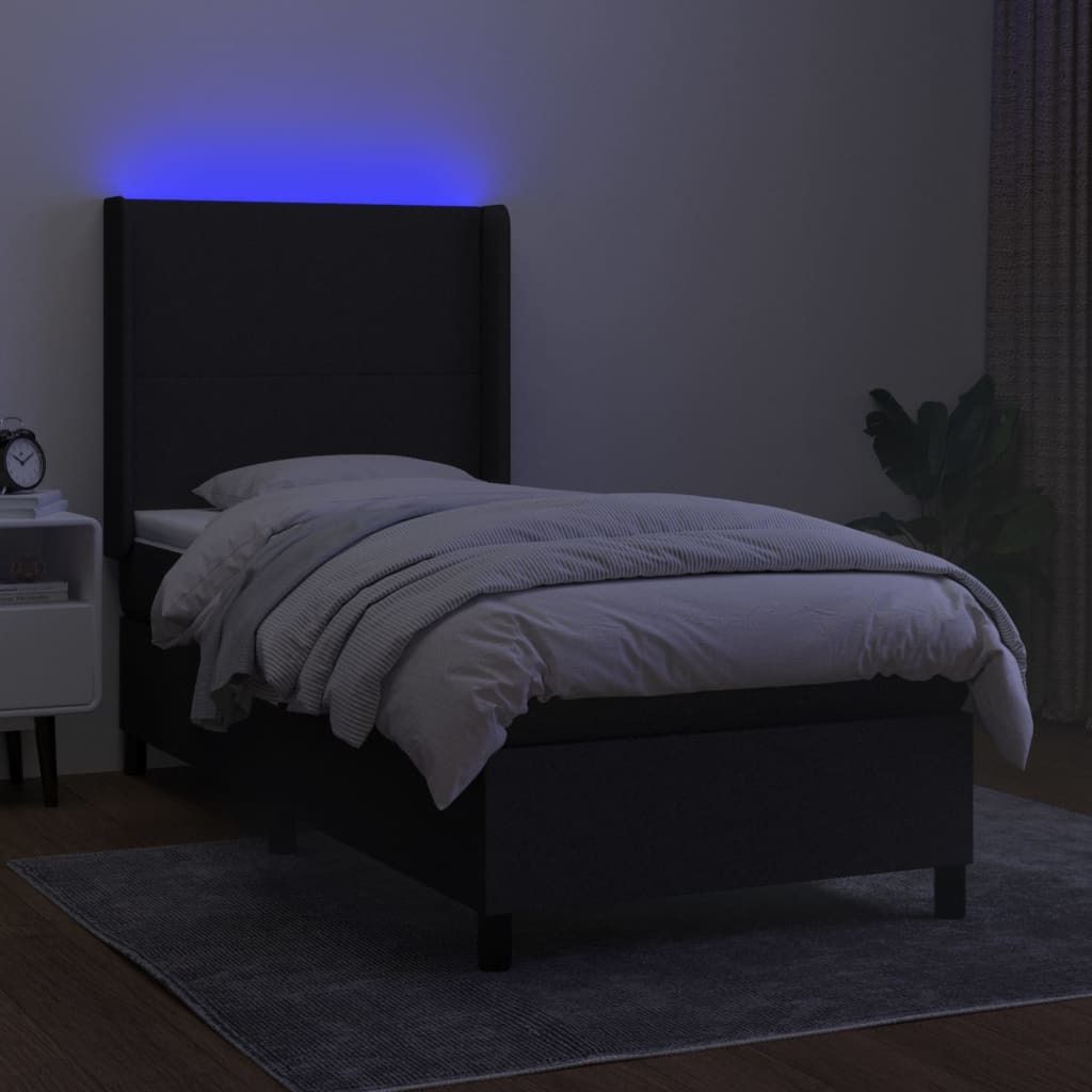vidaXL Boxspringbett mit Matratze & LED Schwarz 100x200 cm Stoff - Boxspringbett - Boxspringbetten - Bett - Schlafzimmermöbel