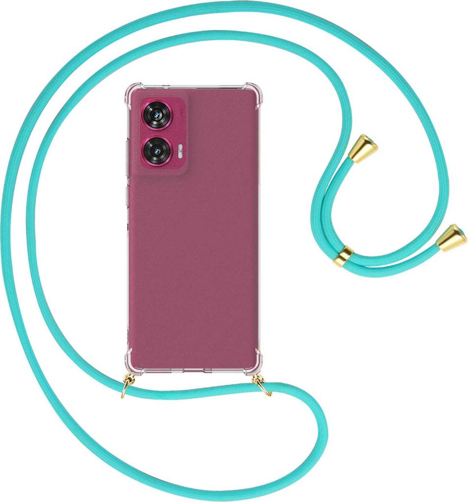 Handykette Backcover-Schutzhülle mit Band (Metall goldfarben) für Motorola Edge 50 Fusion 5G - türkis