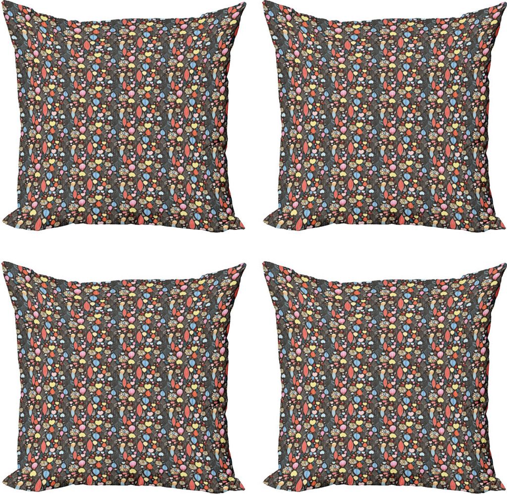 ABAKUHAUS Blätter Kissenbezug Set (4 Stück), Vögel Laub Blumen, Moderner Doppelseitiger Digitaldruck, 40 cm x 40 cm, Mehrfarbig