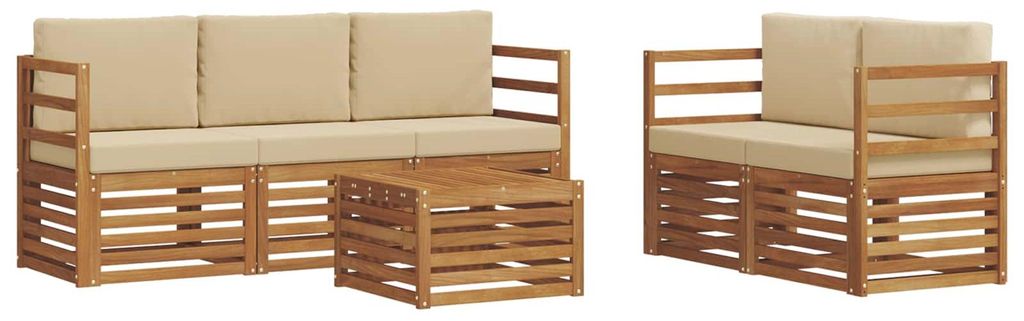 vidaXL Sofagarnituren 6 pcs Natur und Beige Massivholz Akazie