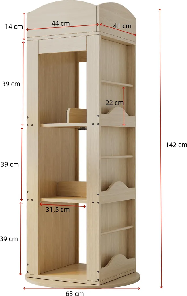 Bibliothèque tournante 4 niveaux avec rotation fluide - Format compact - 6