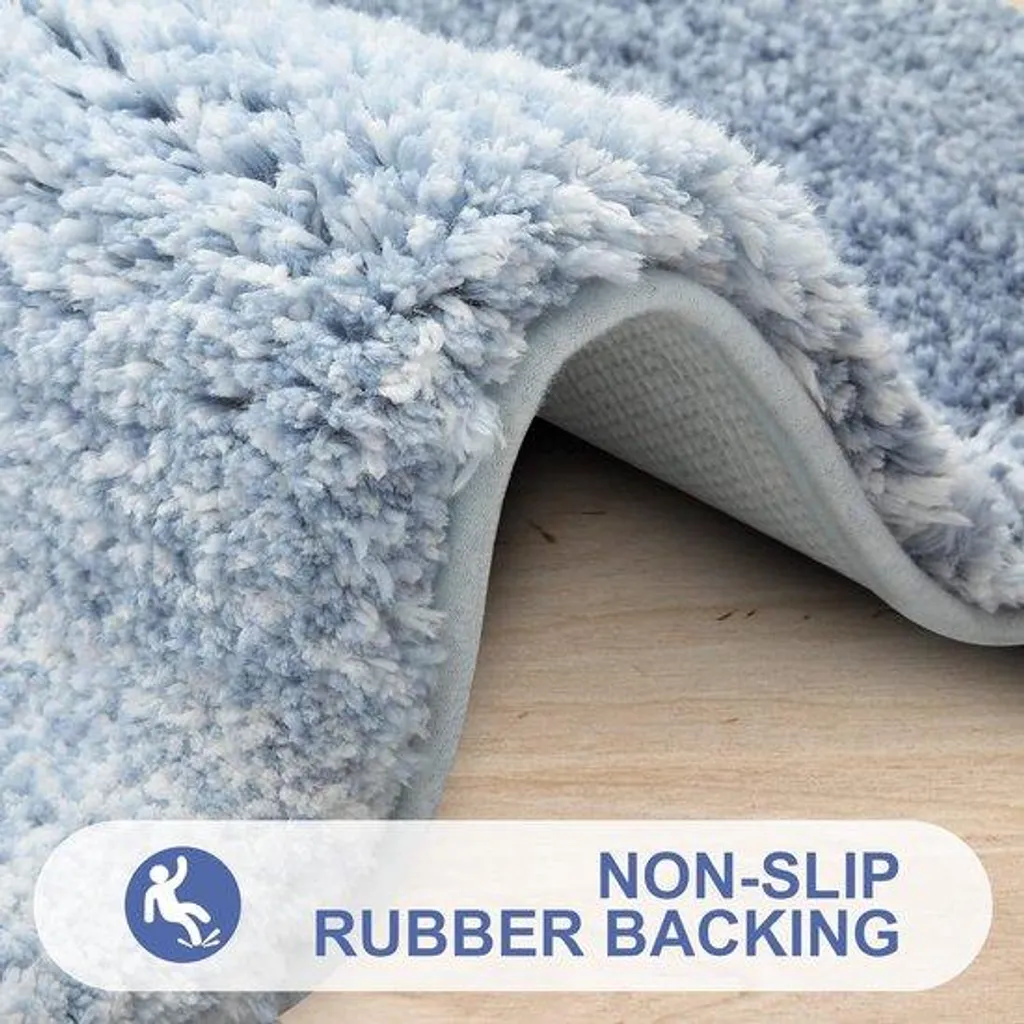 Tapis de bain antidérapant bleu à poils longs ultra absorbant 40x60