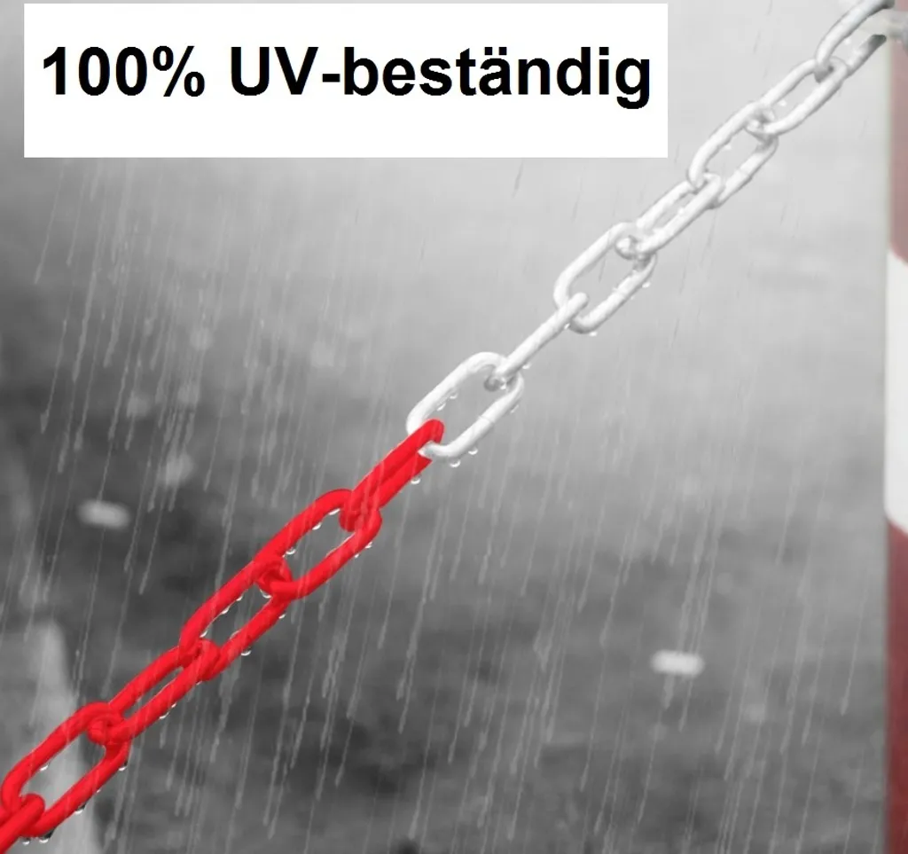 fascio di 25 m di catena barriera [rosso/bianco] - catena in plastica | catena in plastica in un sacchetto | catena a maglie da 6 mm | catena di sicurezza di avvertimento | resistente ai raggi UV e al gelo | sicurezza in cantiere | barriere per ringhiere - 2