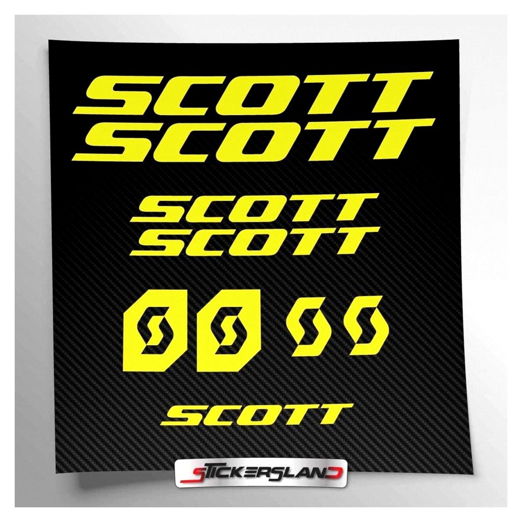 Aufkleber-Kit für MTB Mountainbike Rahmen und Helm | Decals Aufkleber Bike Logos - Scot (glänzend gelb)