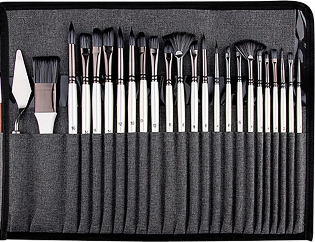 Set de 25 Pinceaux HB-8621BB Huile et Aquarelle avec Sac en Toile