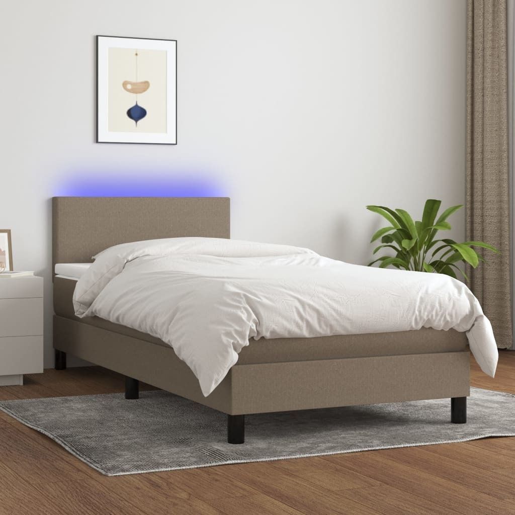 The Living Store Boxspringbett mit Matratze & LED Taupe 100x200 cm Stoff