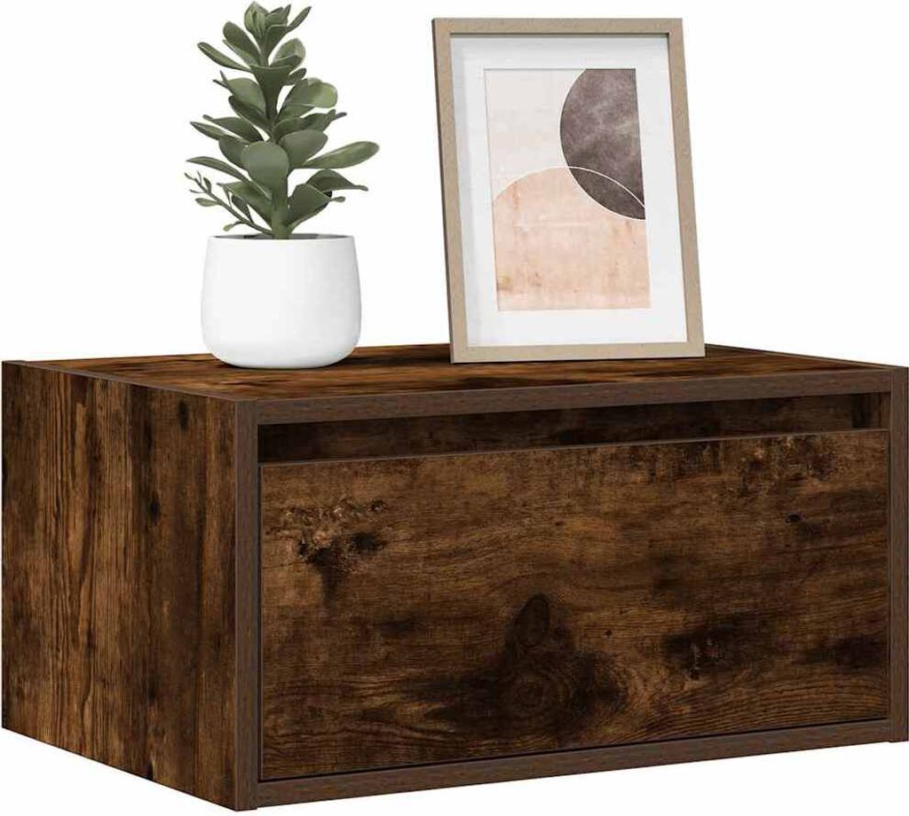 Möbel Wand-Nachttisch mit LED-Leuchten Räuchereiche - Beistelltisch 860219