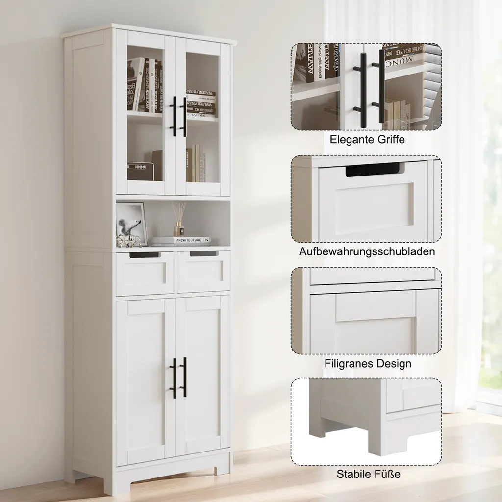 Armoire de rangement verticale FCH, 4 Portes et 2 Tiroirs, Blanc 170cm