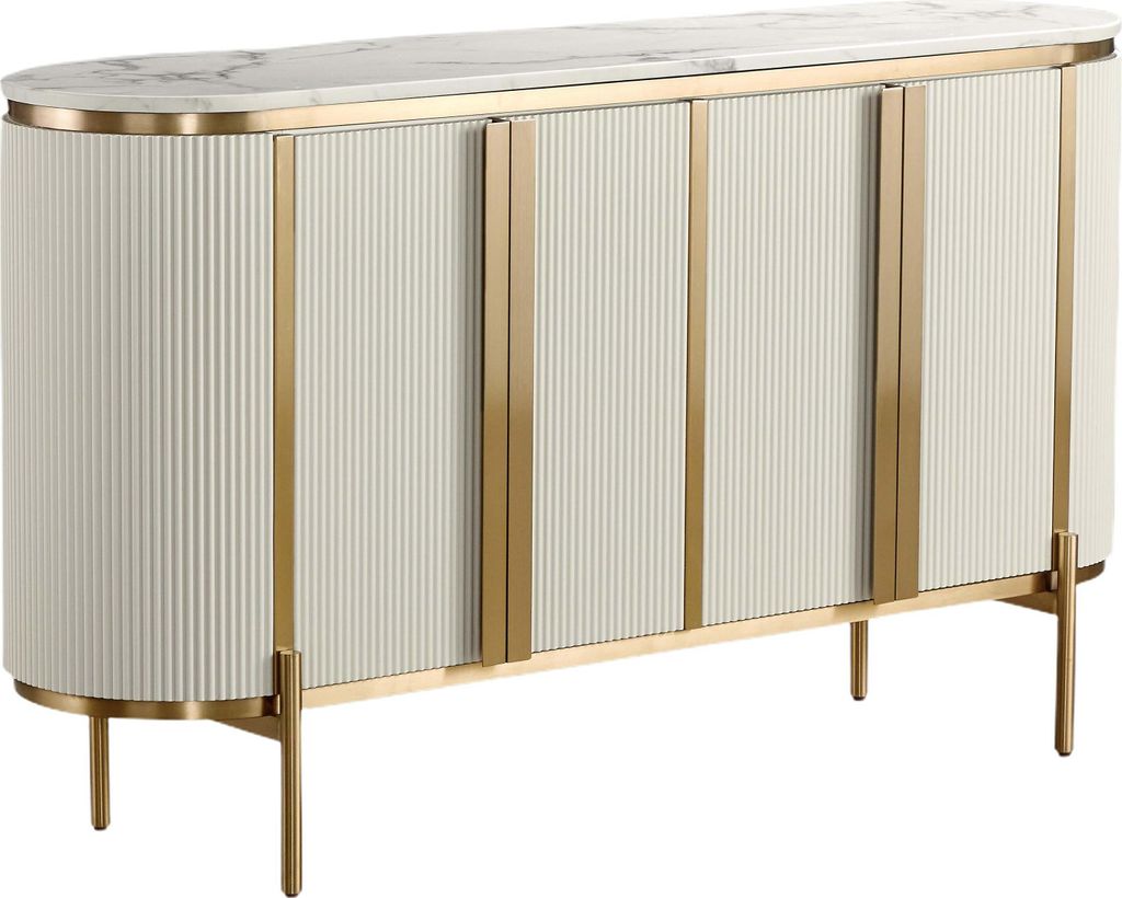 FURNLUX Anrichte Stilig Weiss Und Gold 160cm / Hauptfarbe: Weiß / Abmessungen: 160 x 90 x 40 cm