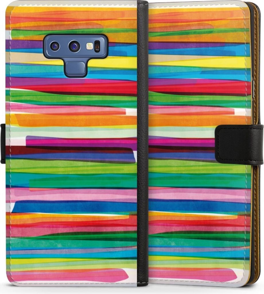 DeinDesign Klapphülle für Samsung Galaxy Note 9 Handytasche Lederhülle Tasche Streifen Wasserfarbe bunt