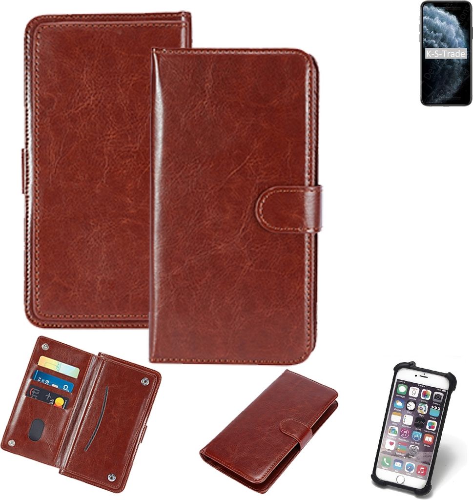 K-S-Trade 360° Hülle kompatibel mit Apple iPhone 11 Pro Max braun Kunstleder Case BookCase WalletCase Kunstlederederhülle Handyhülle, Rundumschutz