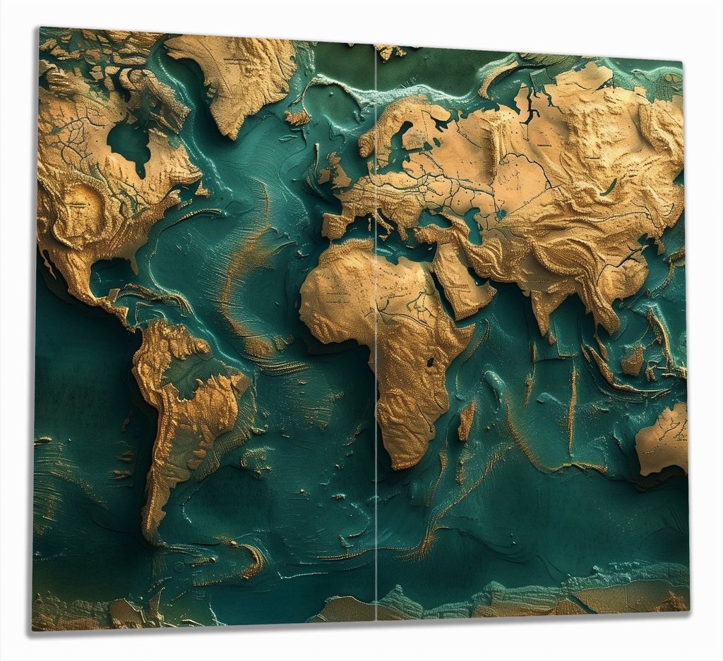 Wallario Herdabdeckplatte aus Glas, Größe 60 x 52 cm 2-teilig, Motiv Die Welt von oben