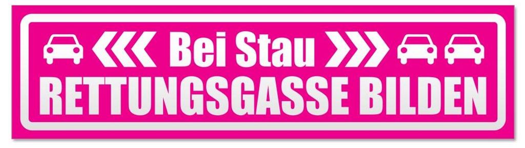 Kiwistar - Autoaufkleber - Pink - 45 x 12 cm - bei Stau Rettungsgasse bilden invertiert - Hinweis Aufkleber Sticker für Auto, Kfz, Fahrrad, PKW, LKW