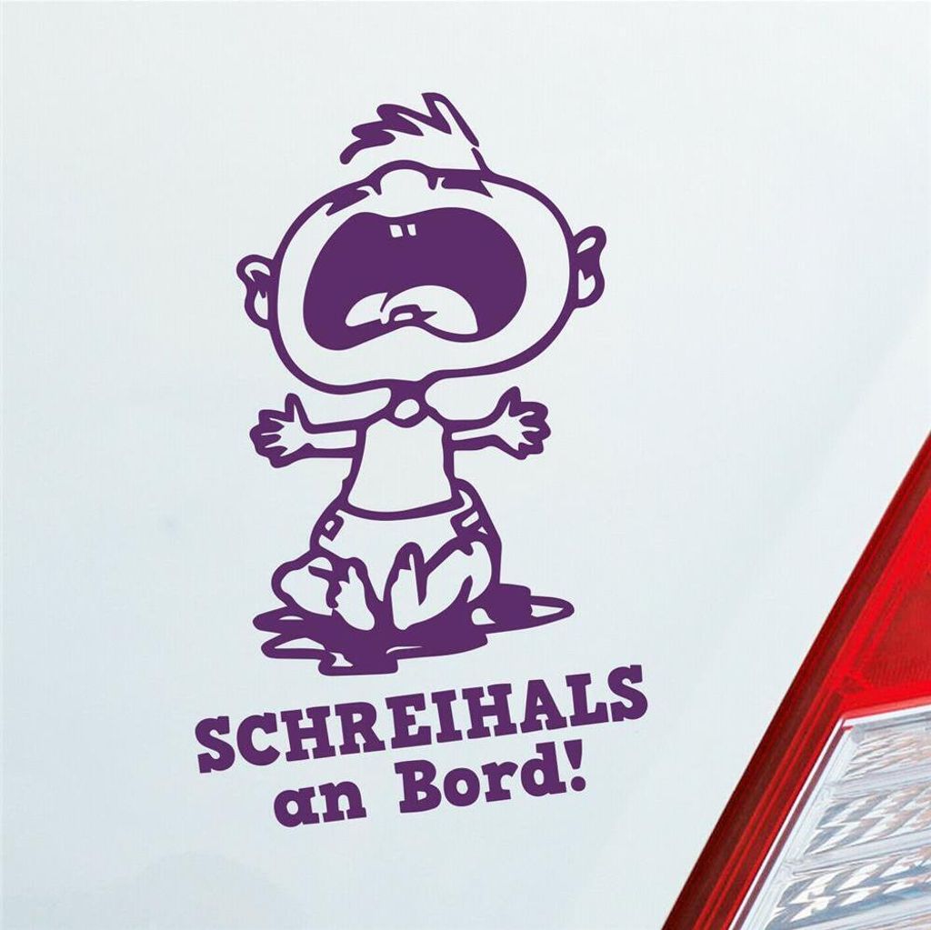 Auto Aufkleber Schreihals an Bord! Baby Kind Junge Mädchen 15x9 cm Lila Sticker Heckscheibenaufkleber