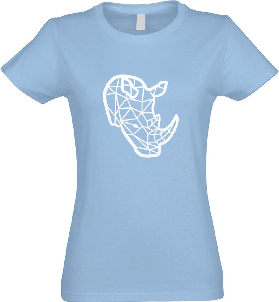 Kiwistar - T-Shirt tailliert - Damen - himmelblau - Polygon Nashorn Figur Tier Art - mit Motiv Bedruckt - Funshirt Design - Sport - Freizeit - Dame...