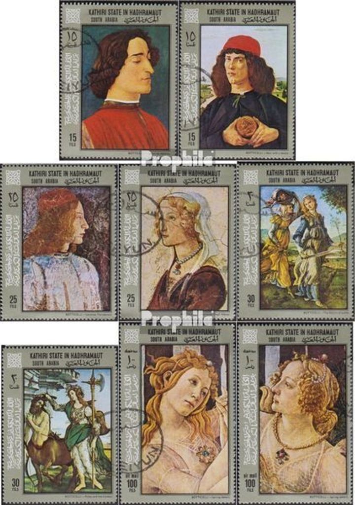 Briefmarken Aden - Kathiri State 1967 Mi 184A-191A (kompl.Ausg.) gestempelt Gemälde von Botticelli