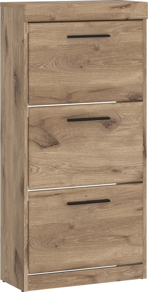 Range-chaussures Grano en bois chêne Viking, armoire 3 compartiments