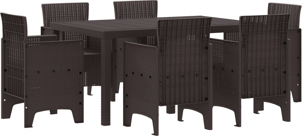 2025 Moderne 7- teiliges Garten- Esszimmer- Set Braun Poly- Rattan - Gartentische Hommie27064