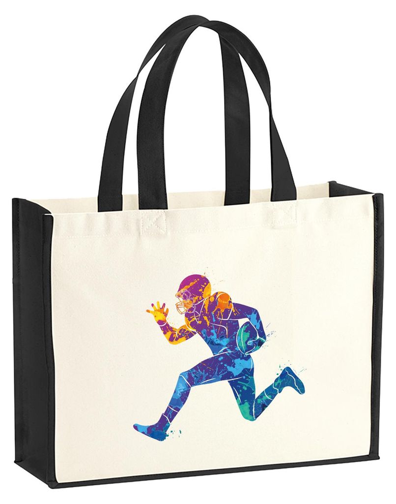 Huuraa Jutetasche Football Spieler bunte Silhouette 21 Liter Black Jute und Baumwolle Einkaufstasche Geschenkidee
