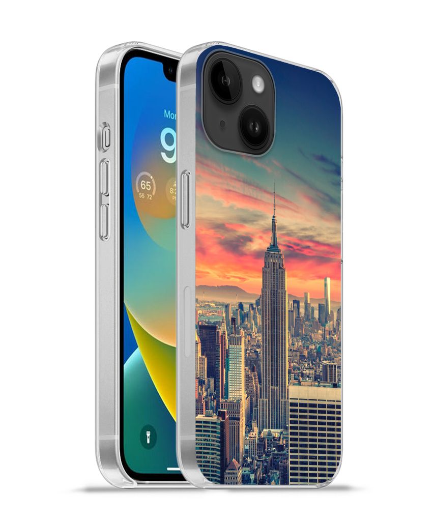 MuchoWow Handyhülle Schutzhülle Hülle für Apple iPhone 14 - Softcase New York - Manhattan - Empire State Building Silikon Softcase Handy Hül...