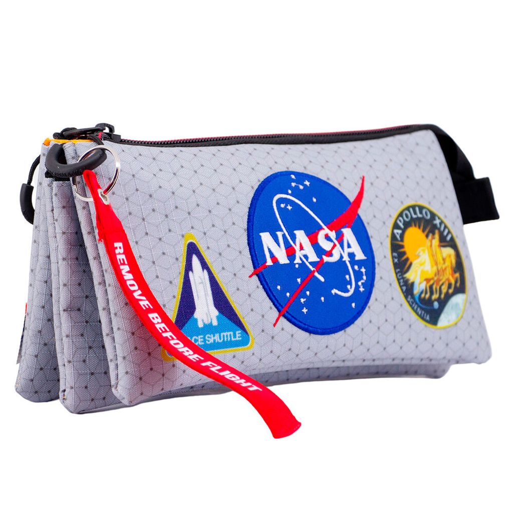Dreiteiliges Schulmäppchen NASA Houston Grau 23x11x7cm
