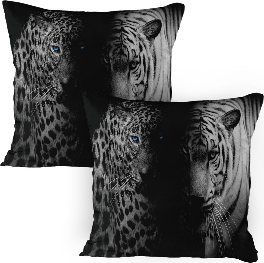 ABAKUHAUS Leopard Kissenbezug Packung mit 2, Leoparden Mit Blauen Augen Aggressive Leistungsstarke Wildkatze Profil, Dekorativer Gedruckter Kissenb...