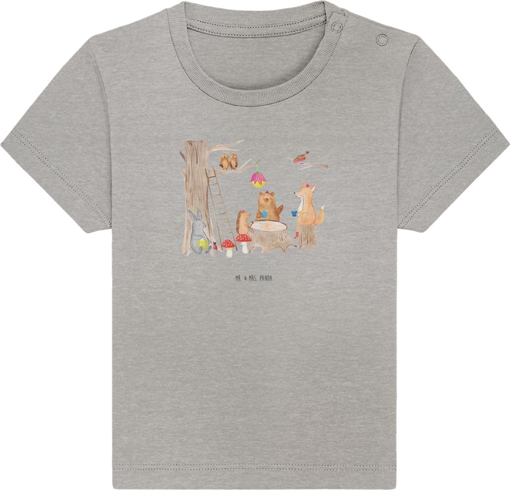 Mr. & Mrs. Panda T-Shirt Waldtiere Picknick 6. - 12. Monat - Heather Grey - Geschenk, Babyshirt, Maus, Öko Baby, Eichhörnchen, Lustige Sprüche, ...