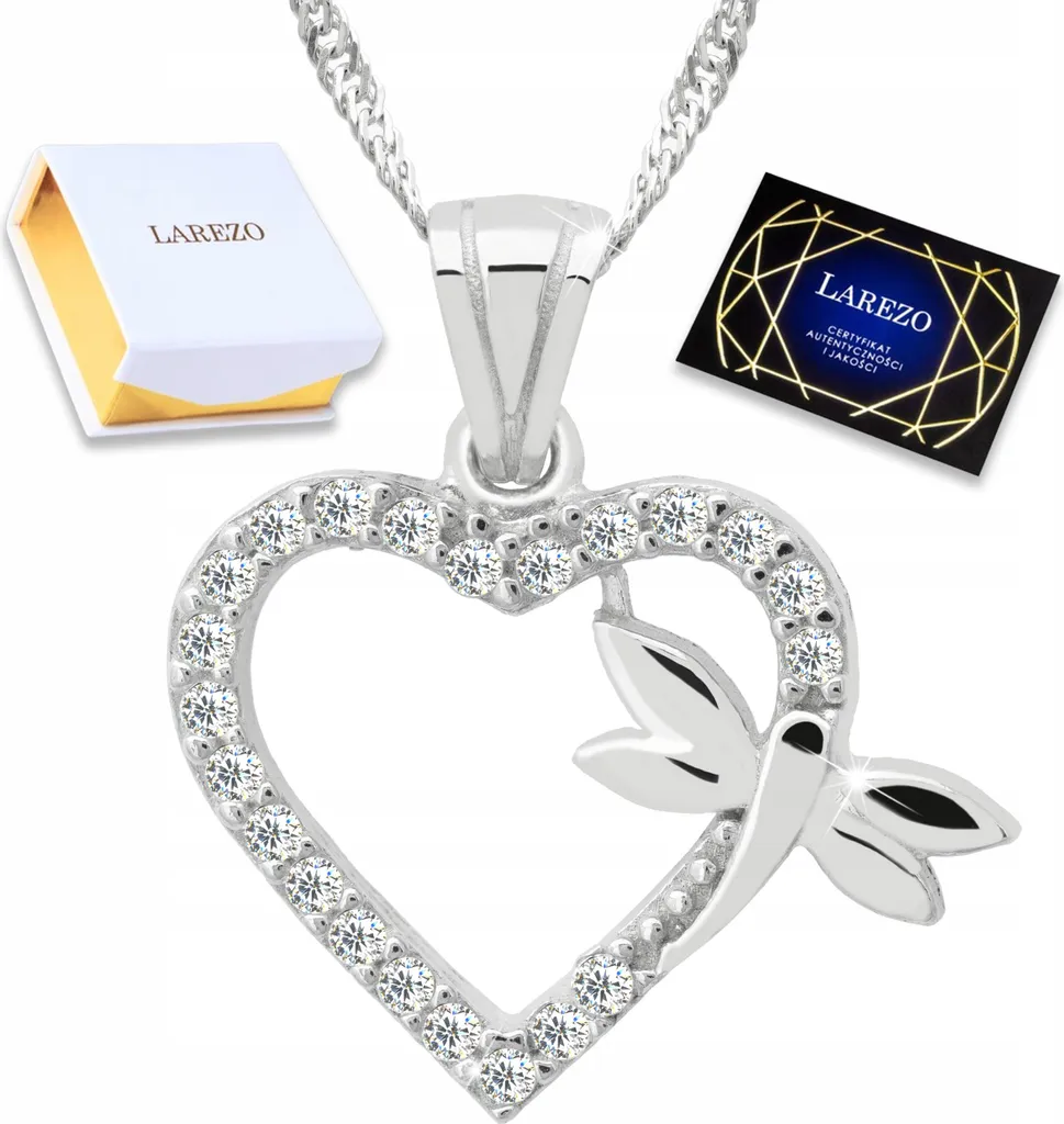 Collana d'argento a forma di cuore con libellula, zirconi, cuore e insetto, argento 925