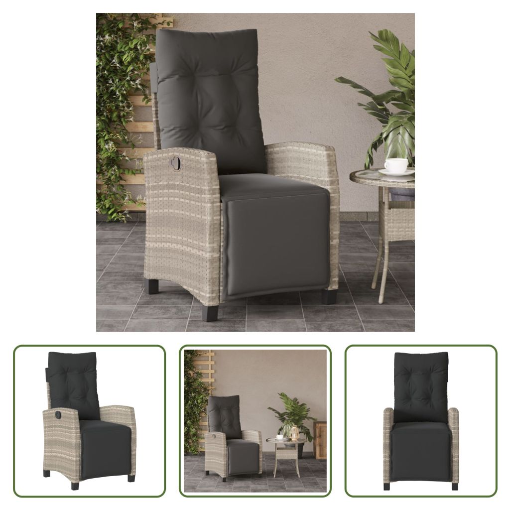 The Living Store Gartensessel mit Fußteil Verstellbar Hellgrau Poly Rattan