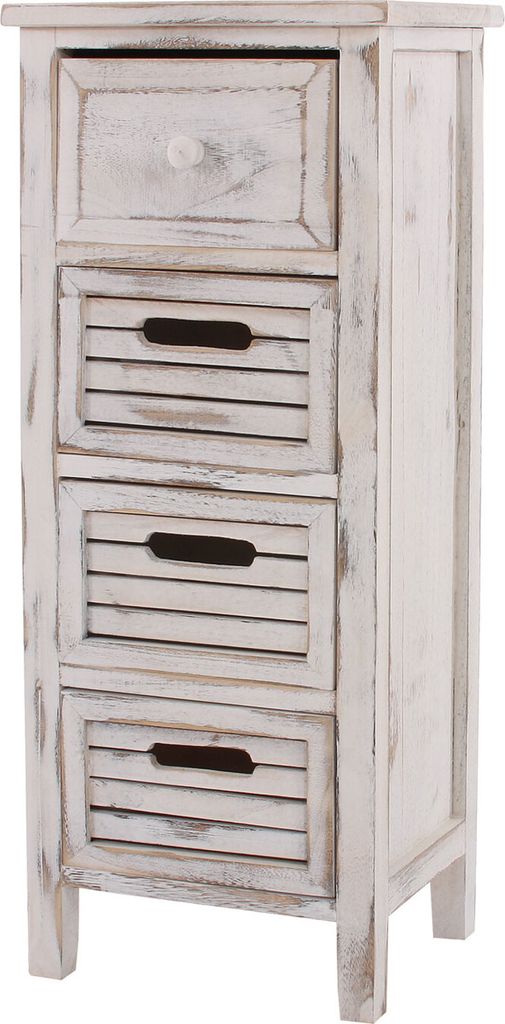 Kommode T18, Schubladenschrank Schrank, 4 Schubladen, 74x30x25cm Shabby-Look Vintage weiß
