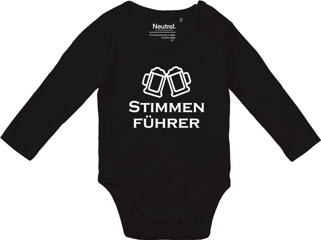 Huuraa Baby Body Stimmenführer Spielmanszug 74 Black Baumwolle Fairtrade Langarmbody Geschenkidee