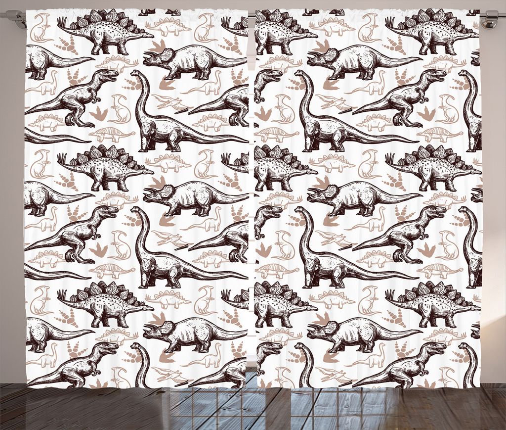 ABAKUHAUS Dinosaurier Rustikaler Vorhang, Reptilien-Abdrücke, Wohnzimmer Universalband Gardinen mit Schlaufen und Haken, 280 x 175 cm, Braun weiß